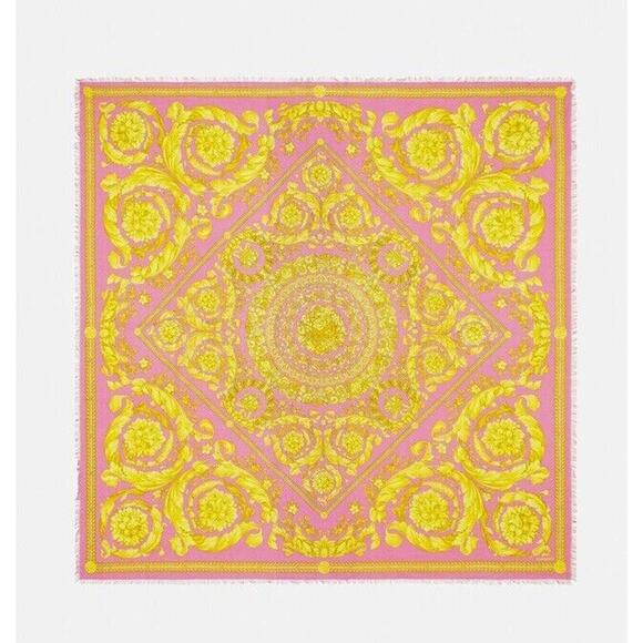Versace Barocco Pink Gold Cashmere Silk Wool Fringe Shawl Scarf 55" NWT $750 - Picture 6 of 14